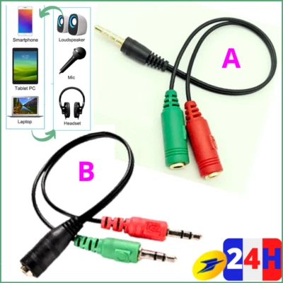 Cable Adaptateur Y JACK 3.5mm Male-Femelle Ecouteur CASQUE Micro pour Smartphone - Photo 1/4