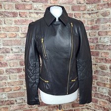 Isabella Oliver Baukjen Leather Jacket Black Luxe Biker Size D Medium Uk 10 -new