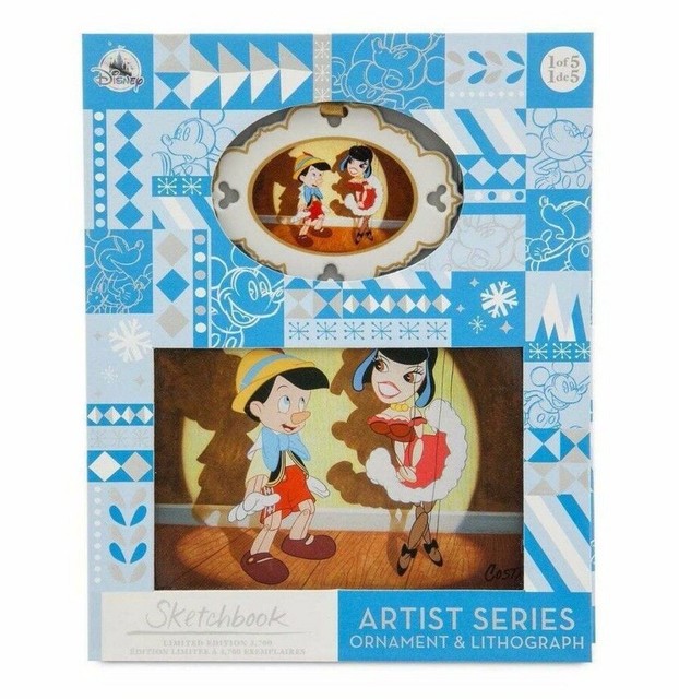 Disney Limited Edition Series Sketchbook Ornament & Lithograph 5 Pc Set
