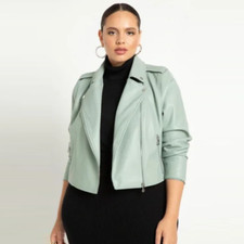 Eloquii Faux Leather Plus Size Motorcycle Jacket 26/28 Mint Green Moto Vegan