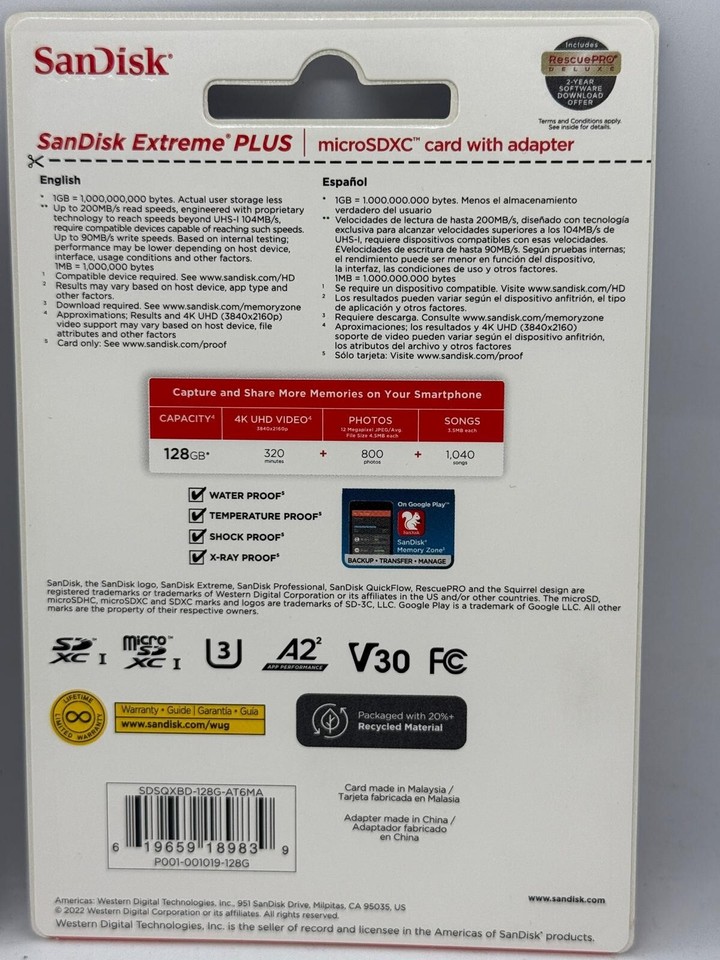 SanDisk Tarjeta Extree PRO icroSD UHS-I de 256 GB con adaptador C10