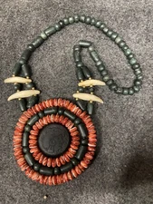 Native American Medallion Authentic Jade And Spiny Oyster Shell Necklace Warrior