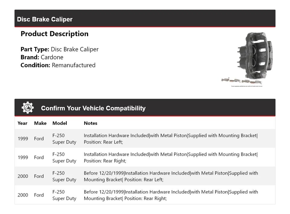 Pinza de freno de disco Cardone para Ford F-250 Super Duty 1999-2000 Foto 2 de 4