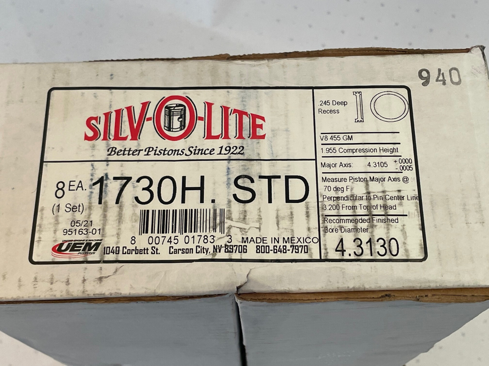 Set of Pistons (and rings) for Buick 455 engine Silvolite 1730H