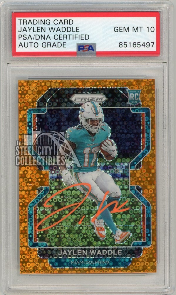 Jaylen Waddle 2021 Panini Prizm Disco Auto Rookie Card #338 PSA/DNA 10 (Orange)