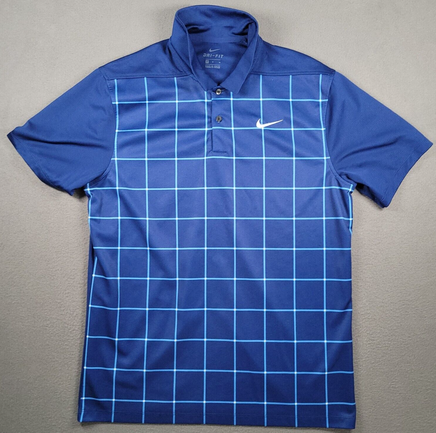 Nike Shirt Mens M Blue Geometric Dri Fit Short Sleeve Active Performance Golf