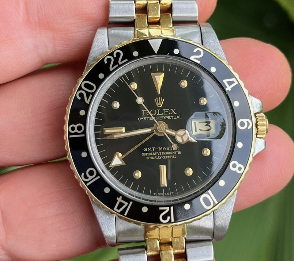ROLEX GMT Ref. 1675 18k GOLD & STAINLESS STEEL NIPLE DIAL VINTAGE