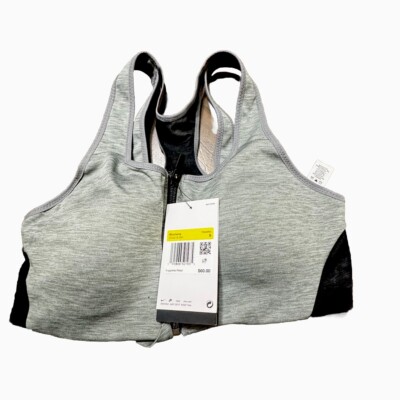 Nike Sports Bra Women Small High-Support Padded Zip Front Gray Black New