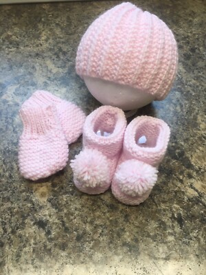 Handgestrickte Neugeborene Baby Mütze & Booties, Baby, Geschenk, Babyparty;
