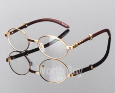 Womens Men Retro Vintage Clear Lens Yellow Gold Wood Frame Fashion Eye Glasses