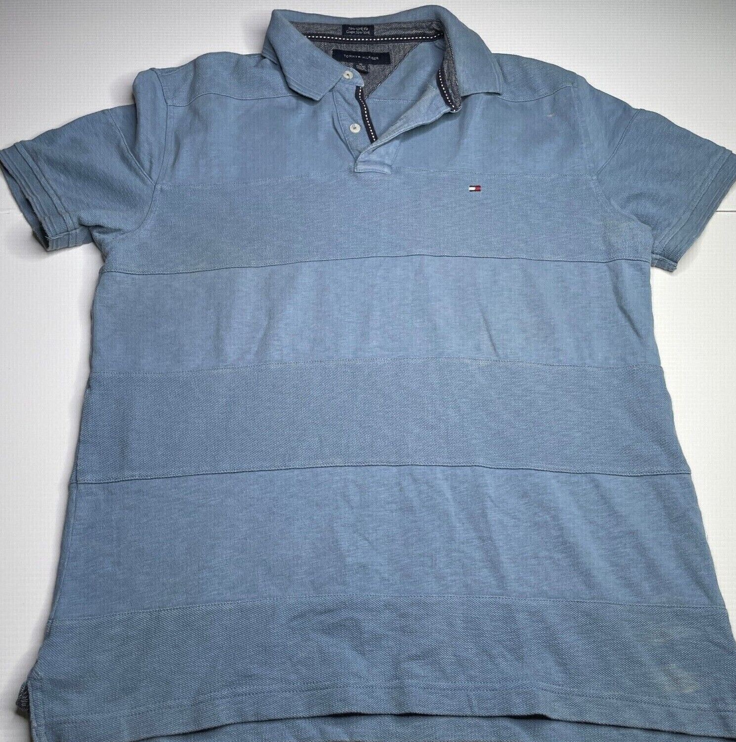 Tommy Hilfiger Men's Blue Striped Logo Polo Shirt Size XL Sports Fit