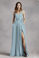 WHITE BY VERA WANG V Neck Halter Gown with Sasha Mist Blue New with Tag Size 4