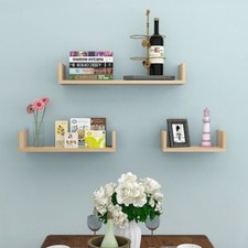 Set of 3 U Shape Floating Shelves Wall Mounted Storage Room Display Shelf Unit 