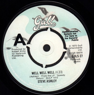 Steve Ashley Well Well Well 7'' Vinyl UK Gull 1975 Demo GULS27