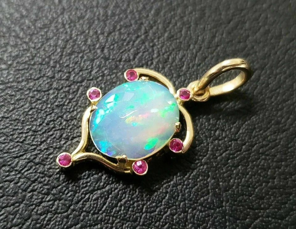 Oval Cut Simulated Fire Opal Women's Stunning Pendant In 14k Yellow Gold Plated - Image 2 of 4