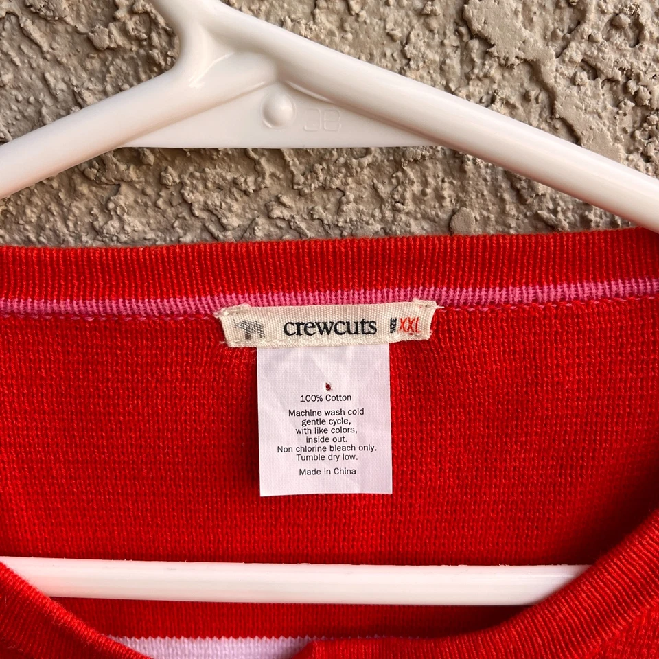 Crewcuts Girl's XXL Striped Cardigan Sweater Orange and White Tight Knit - Изображение 3 из 4