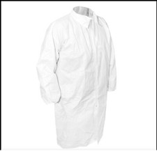 Integrity brand disposable zip front white lab coat size Small. 50/cs 603-3000