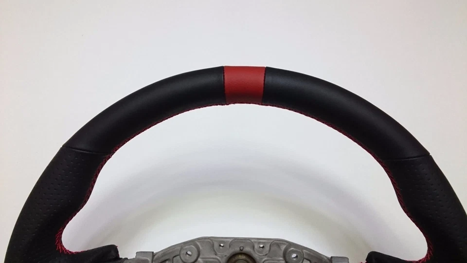 RACING FLAT BOTTOM SHAPE STEERING WHEEL RED STITCHING LEATHER FOR NISSAN 370Z - Image 4 of 4