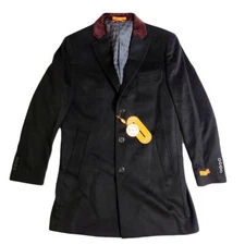 Tallia Black Overcoat Mens Small with Red Contrast Velvet Top Collar $495