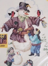 Bucilla Dressed for Winter 84294 cross stitch kit, snowman, birds, children NEW