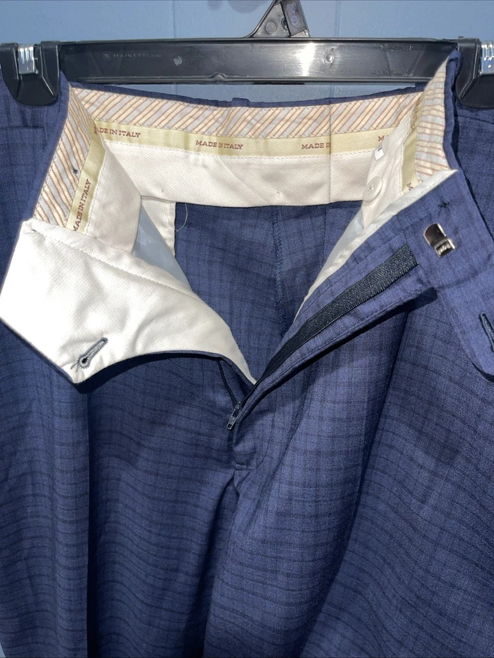 EUC JB Britches Pants Made Italy 100% Wool Blue Plaid Flat Panel Front 44R X 35 - Image 4 of 4