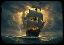 Pirate Ship Oil Painting Printed On Canvas Modern Home Wall Artwork Decor