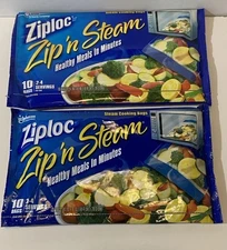 Ziploc Zip'N Steam Medium Cooking Bag Pack of 10 Lot Of 2 Discontinued NOS