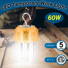 60W LED Temporary Work Light Portable Lamp 5000K 9000LM Hanging Fixture US Plug