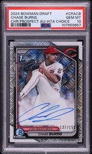 2024 1st Bowman Draft Chase Burns Chrome Auto HTA Choice /150 Reds PSA 10