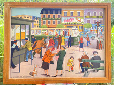 superbe ancienne affiche scolaire rossignol arrêt autobus potager jardin renault