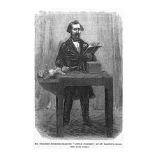 Charles Dickens reading little Dombey at St Martins Hall - Antique Print 1858