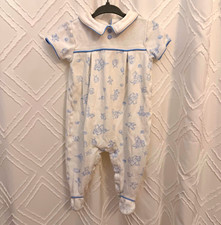 Vintage White/Blue Cotton Footed One-Piece 3-6M Print Short Sleeve Collared