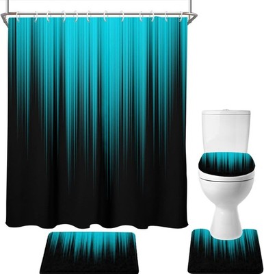 4 Piece Teal and Black Shower Curtain Set Turquoise Aqua Ombre Dark Gothic
