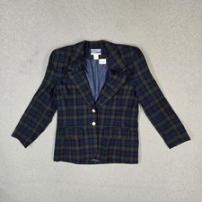 VINTAGE Pendleton Women Jacket 8 PETITE Green Wool Plaid Blazer Made In USA READ