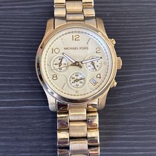 Michael Kors Runway Chronograph Women's Gold Stainless Steel Watch New Battery