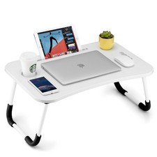 Foldable Portable Lap Desk with Cup Holder Tablet Slot - Adjustable Bed Table