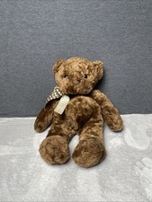 FAO Schwarz Bear Dark Brown Leopard Bow Chubby Cheeks Fat Plush Stuffed Toy 18  