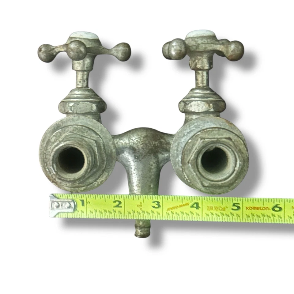 Vintage Old Farmhouse Hot Cold Faucet Claw Foot Bathtub Bath Tub Brass - Image 3 of 4