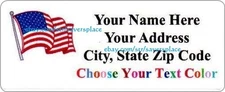 60pcs Personalized Wavy American Flag Return/Mailing Address labels 1" x 2 5/8"