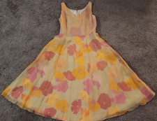 Talbots 100% Silk Dress 10 Floral Beaded A-Line Midi (FLAWS: Holes - READ)