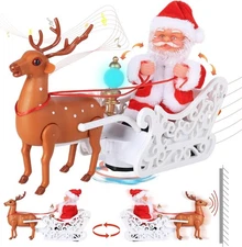 SdeNow Santa Sleigh and Reindeer Toy,Singing Dancing Jingle Bell Rock Santa Clau