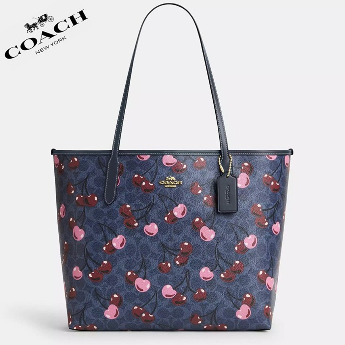 NWT ❤️ Coach City Tote Bag In Signature Canvas With Cherry Print