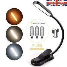 7 LED Book Light - USB Rechargeable, 3-Level Adjustable Clip-on Reading Lamp