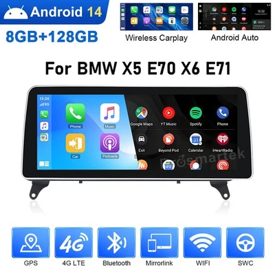 12.3" Android 14 Autoradio Apple CarPlay 8+128GB WiFi Für BMW X5 E70 X6 E71 CIC - Bild 1 von 4