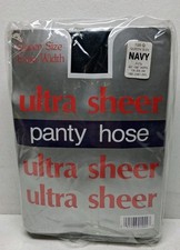 Vntg Queen Size Extra Width 6 Pair Navy Pantyhose Ultra Sheer New