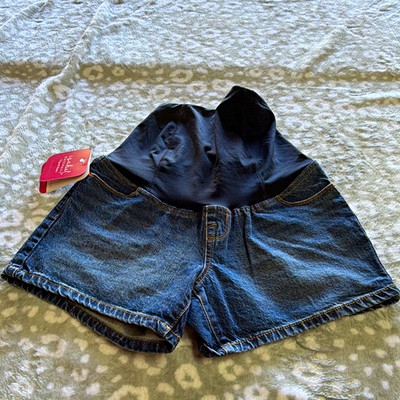 Isabel Maternity Midi Short Denim Shorts Blue Maternity 2 4in Crossover Panel