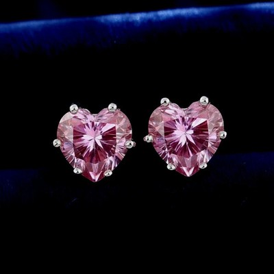 Certified 3.20 Ct Treated Pink Diamond Solitaire Studs 925 Sterling Silver
