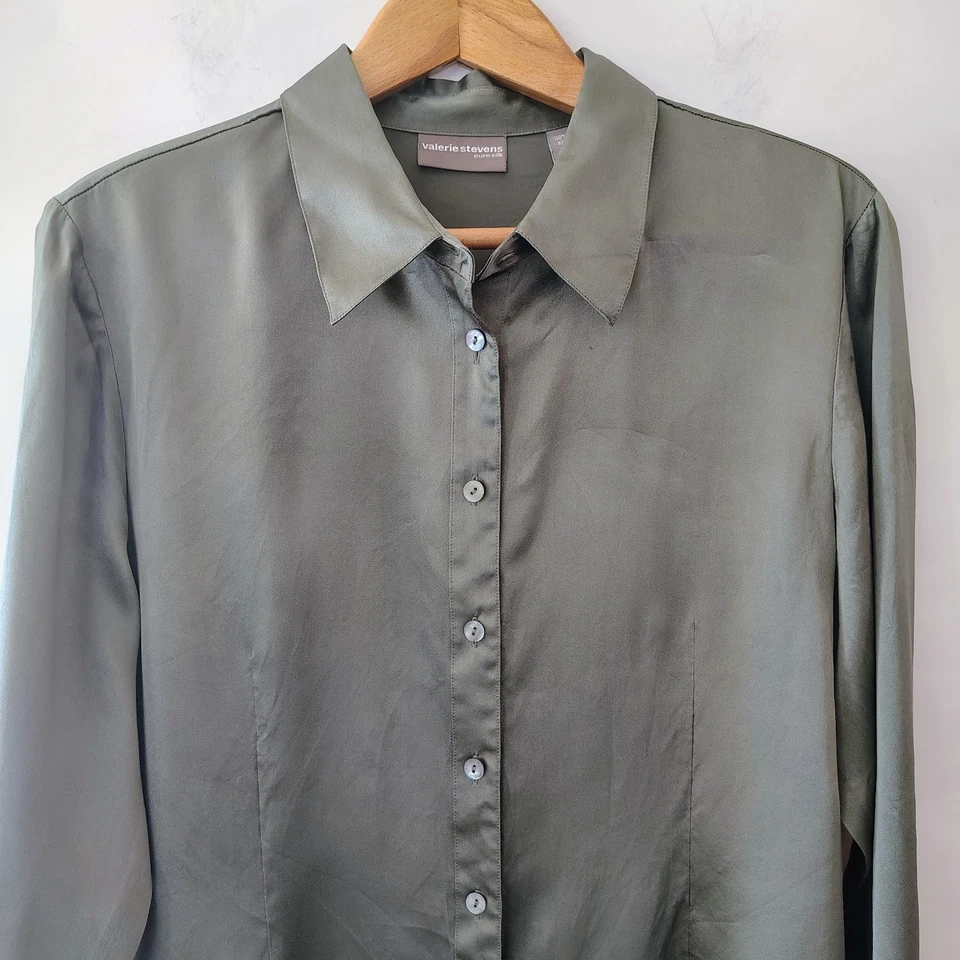 Blusa Valerie Stevens Pura Seda Para Mujer Talla 16 Terrosa Tranquila Lujo Hada Grunge Foto 2 de 4