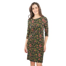Womens Weird Fish Black Dress Katie Sparkle Cotton 3/4 Sleeve Knee Floral