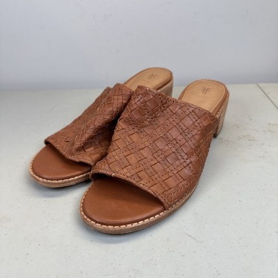 Frye Cindy Wave Mule Sandal Brown Leather Woven Slide Shoes Women s Size 8 M